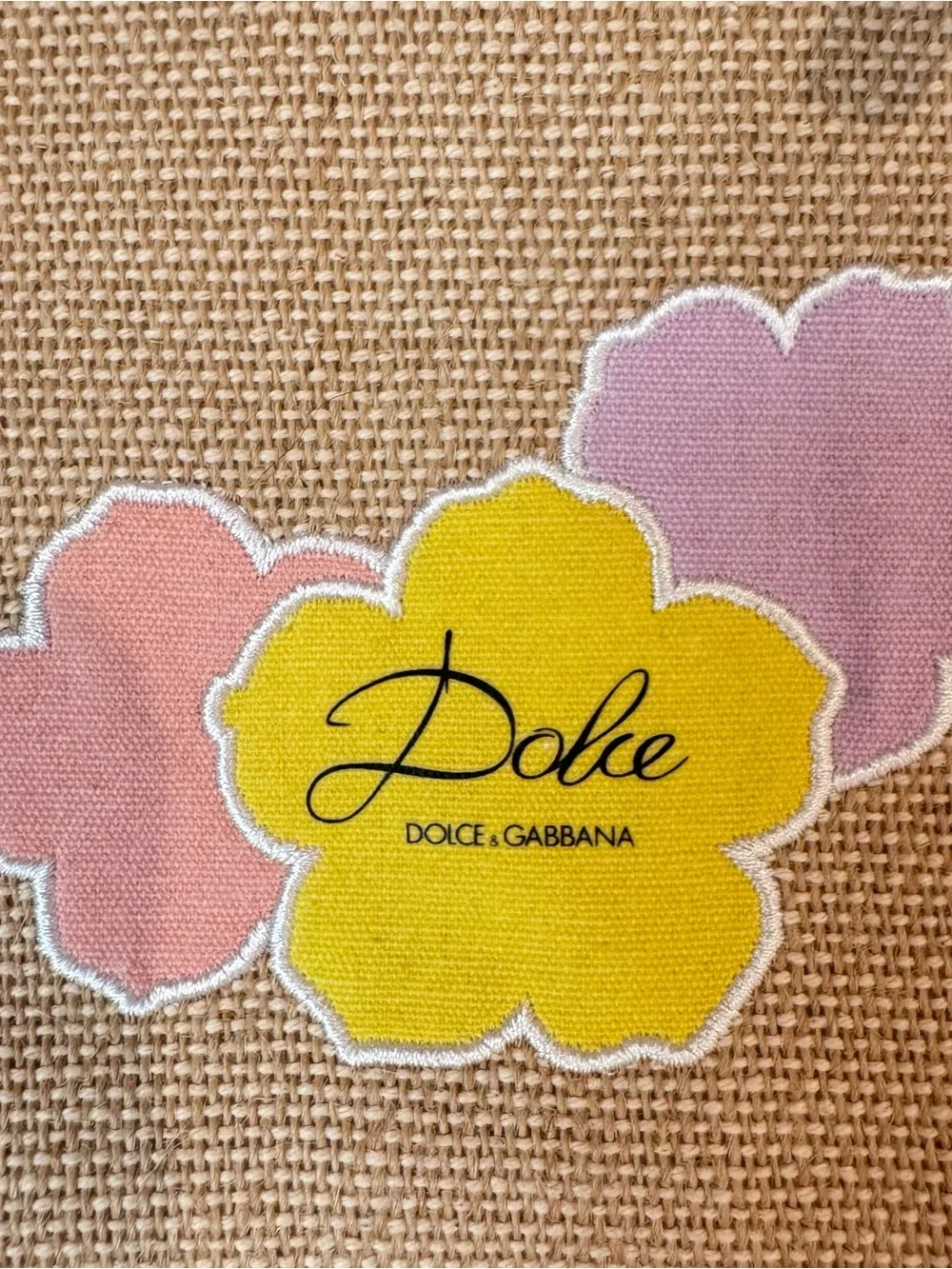 Dolce & Gabbana Beige Burlap Cosmetic Pouch Makeup Bag Yellow Lining Floral NWOT